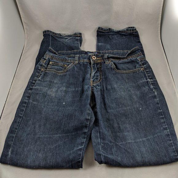 Angels Womens Zipper Fly Straight Leg Dark Wash Blue Jeans 7 - Picture 2 of 11